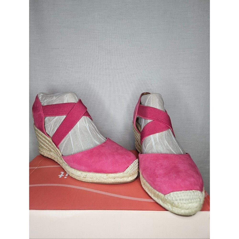 Easy Spirit Meza Pink Suede Espadrille Wedge Sandals Cross Strap NIB 6.5